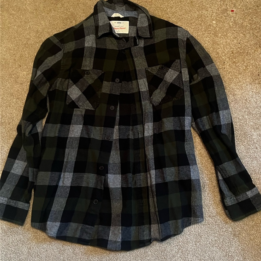 Eddie Bauer Black and Green Plaid Shirt